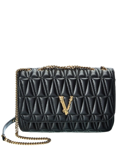 Shop Versace Virtus Quilted Leather Shoulder Bag In Black