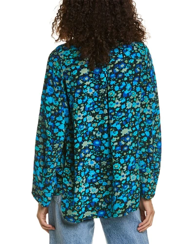 Shop Ganni Silk-blend Shirt In Blue