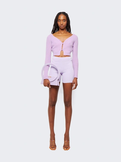 Shop Jacquemus Le Short Arancia Knit Bike Shorts In Purple