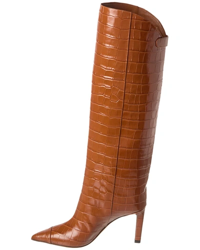 Shop Jimmy Choo Alizze Kb 85 Croc-embossed Leather Knee-high Boot In Brown