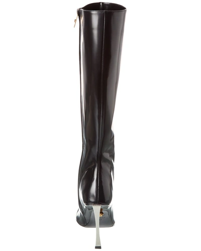 Shop Versace Pin-point Leather Knee-high Boot In Black