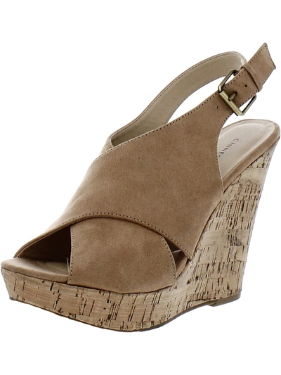 Shop Chinese Laundry Womens Suede Ankle Strap Wedge Sandals In Beige