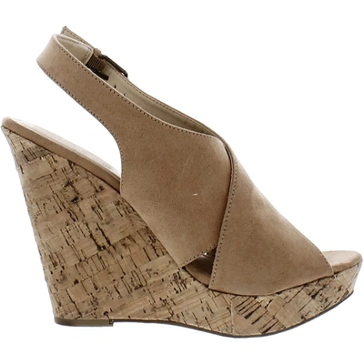 Shop Chinese Laundry Womens Suede Ankle Strap Wedge Sandals In Beige