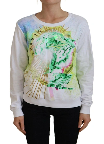 Versace Jeans White Graphic Print Long Sleeves Sweater In White