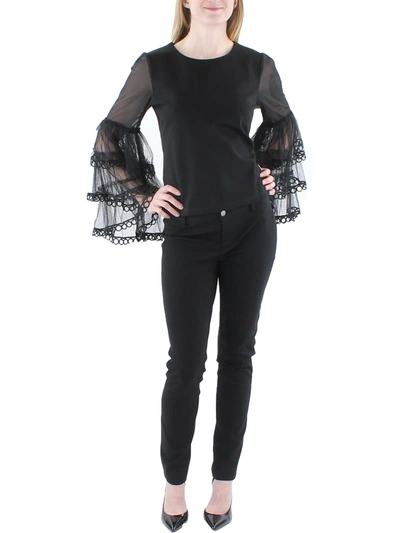 Shop Gracia Womens Knit Mesh Blouse In Black