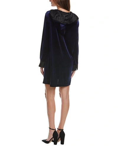 Shop Finley Hooded Velvet Dress In Blue