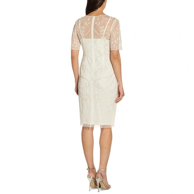 Shop Adrianna Papell Womens Embellished Knee-length Sheath Dress In Beige