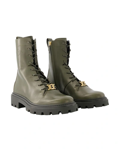 Shop Tod's Gomma Pesante Boots -  - Leather - Khaki In Grey