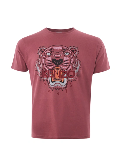 Shop Kenzo Cotton T-shirt With Tiger Print And Front Men's Logo In Pink