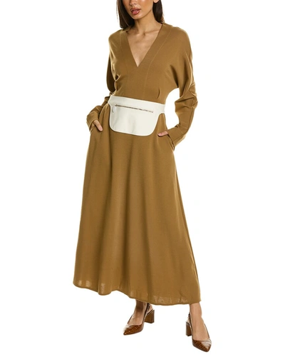 Shop Lanvin Front Pouch Midi Dress In Brown