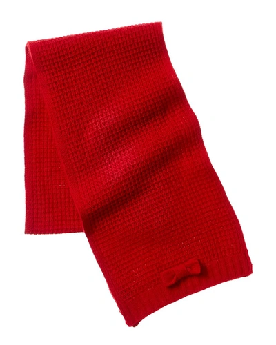 Shop Portolano Waffle Stitch Bow Cashmere Scarf In Red