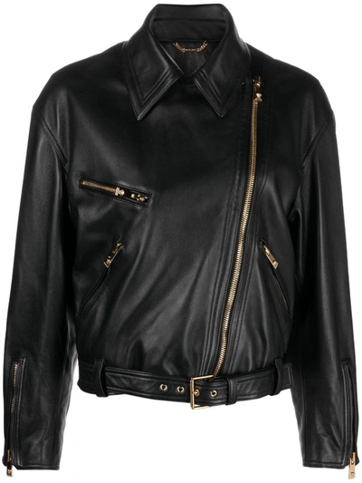 Shop Versace Jacket Leather Plonge` Leather Art. Denver T Clothing In Black