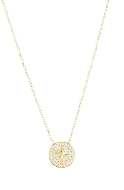 Shop Argento Vivo Sterling Silver Pavé Cubic Zirconia North Star Disc Pendant Necklace In Gold