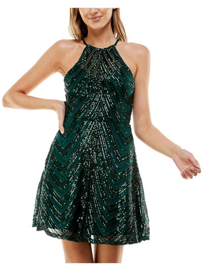 Shop B Darlin Juniors Womens Party Textured Fit & Flare Dress In Green