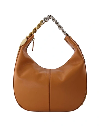 Shop Stella Mccartney Frayme Hobo Small In Beige Synthetic Leather In Brown