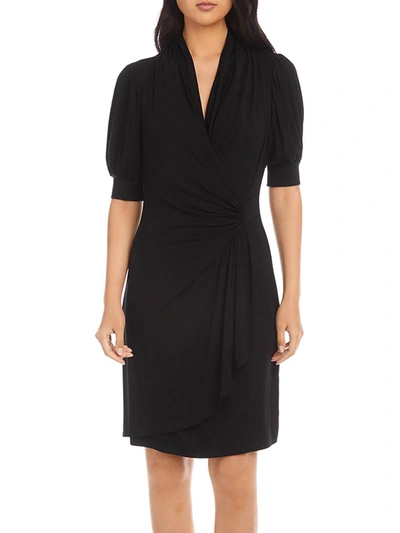 Shop Karen Kane Womens Faux Wrap Ruched Sheath Dress In Black