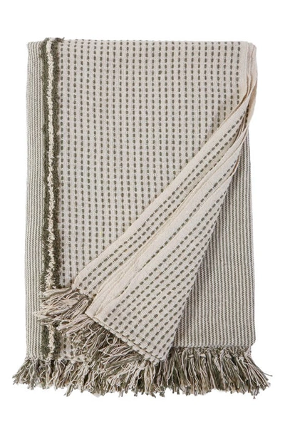 Shop Pom Pom At Home Jagger Oversize Cotton Blend Throw Blanket In Ivory/ Moss