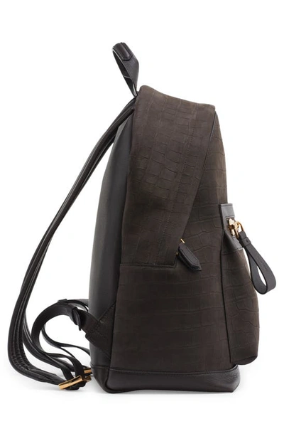 Shop Tom Ford Buckley Croc Embossed Leather Backpack In Fango