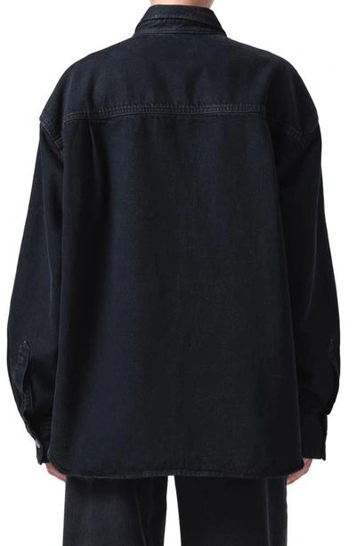 Shop Agolde Camryn Oversize Snap Front Denim Shirt In Crushed