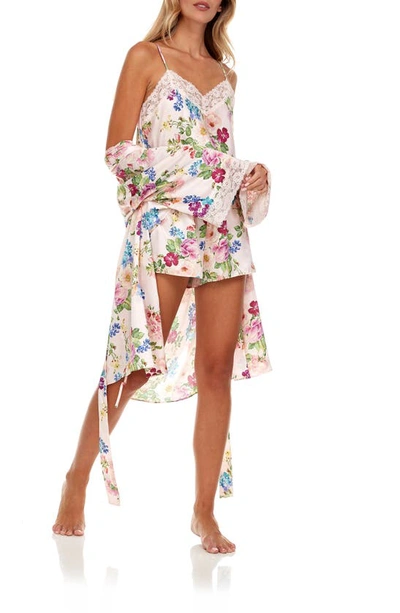 Shop Flora Nikrooz Sabrina Floral Print Satin Short Pajamas & Robe Set In Blush