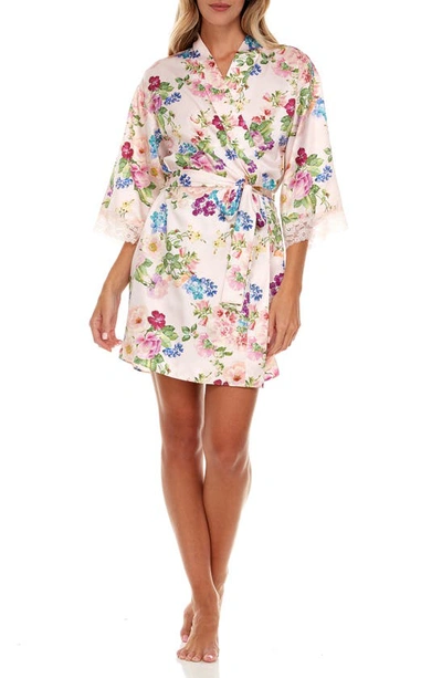 Shop Flora Nikrooz Sabrina Floral Print Satin Short Pajamas & Robe Set In Blush