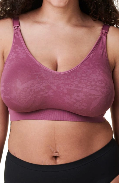 Shop Bravado Designs Body Silk Seamless Recycled Nylon Blend Wireless Maternity/nursing Bra In Berry Jacquard