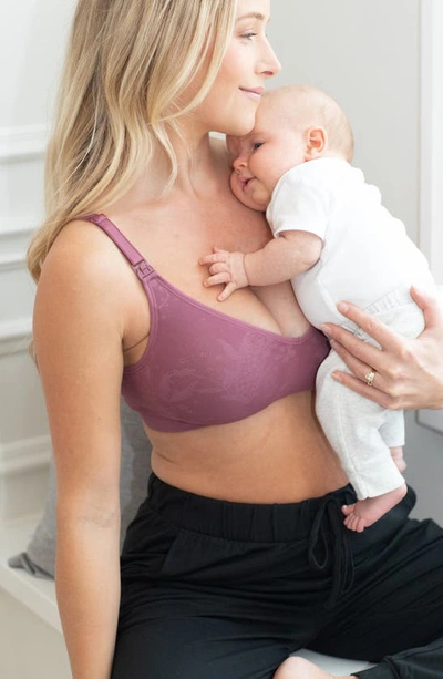 Shop Bravado Designs Body Silk Seamless Recycled Nylon Blend Wireless Maternity/nursing Bra In Berry Jacquard