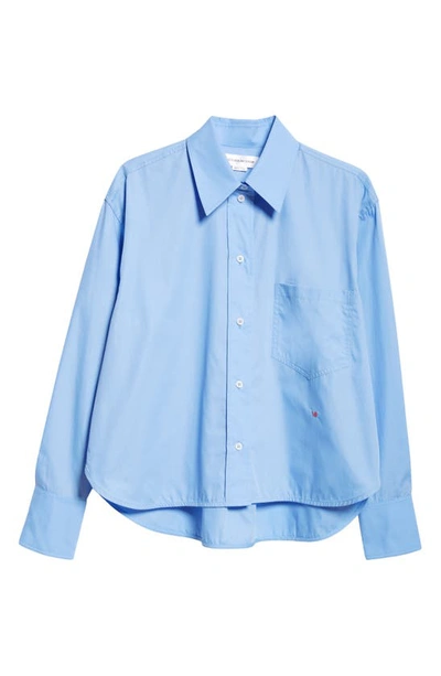 Shop Victoria Beckham Crop Organic Cotton Poplin Button-up Shirt In Oxford Blue