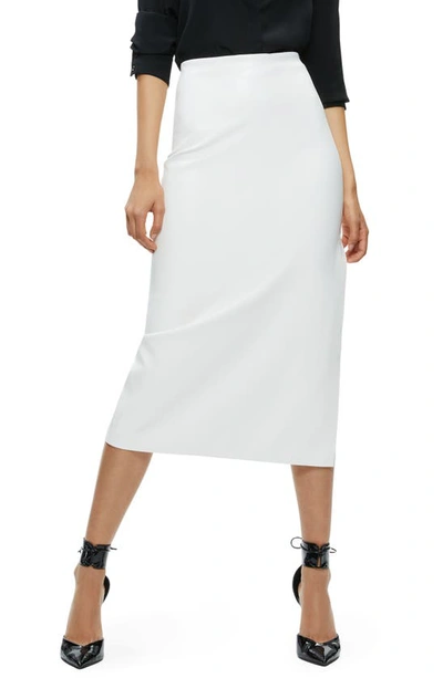 Shop Alice And Olivia Maeve Back Slit Faux Leather Midi Skirt In Off White