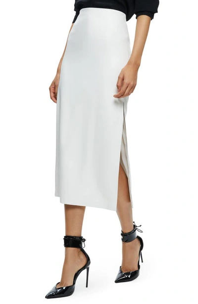 Shop Alice And Olivia Maeve Back Slit Faux Leather Midi Skirt In Off White