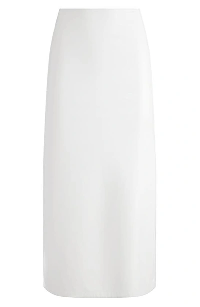 Shop Alice And Olivia Maeve Back Slit Faux Leather Midi Skirt In Off White