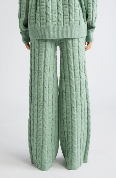 Shop Acne Studios Kong Face Logo Cable Knit Wool Blend Sweater Pants In Sage Green