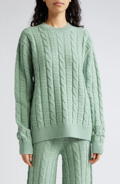 Shop Acne Studios Face Cable Wool Blend Sweater In Sage Green