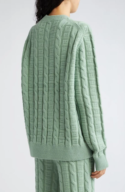 Shop Acne Studios Face Cable Wool Blend Sweater In Sage Green