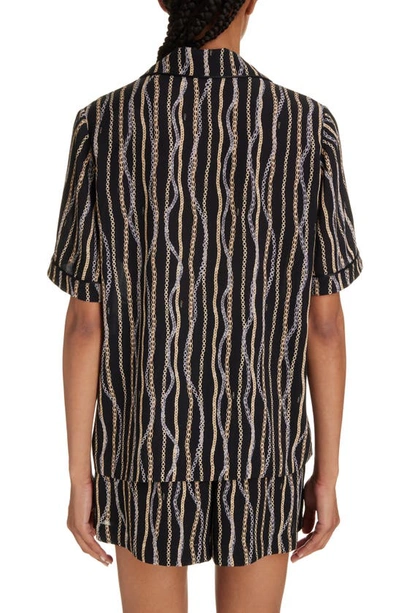 Shop Chloé Chain Print Piped Silk Camp Shirt In Black