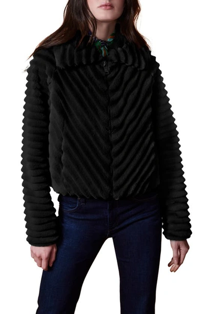 Shop Bernardo Chevron Groove Faux Fur Jacket In Black