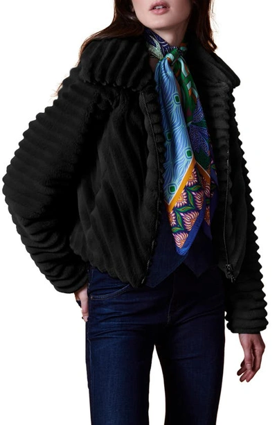 Shop Bernardo Chevron Groove Faux Fur Jacket In Black