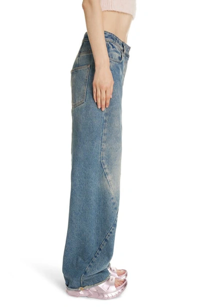 Shop Givenchy Seam Detail Raw Hem Wide Leg Jeans In Medium Blue
