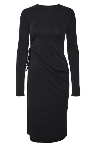 Shop Vero Moda Curve Phine Drawstring Ruched Long Sleeve Dress In Black