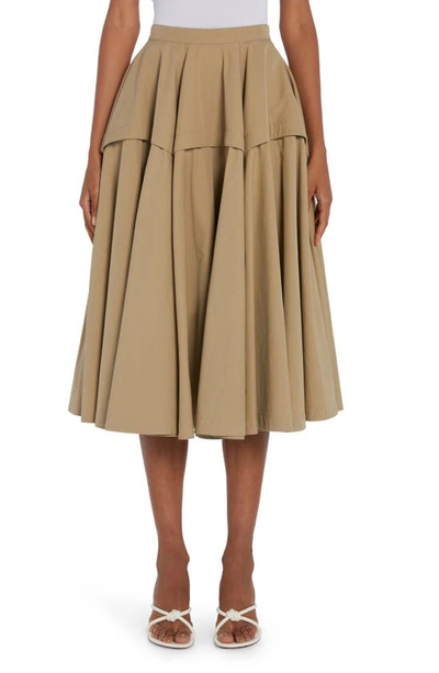 Shop Bottega Veneta Compact Cotton Blend Twill Midi Skirt In Sand