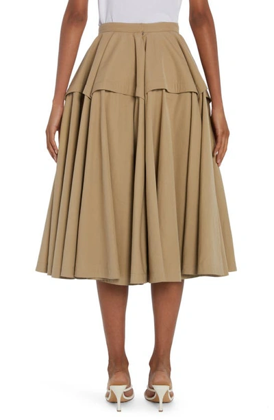 Shop Bottega Veneta Compact Cotton Blend Twill Midi Skirt In Sand