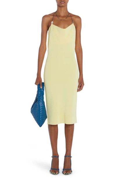 Bottega Veneta Chain-detailed Ribbed-knit Midi Halter Dress In Pineapple