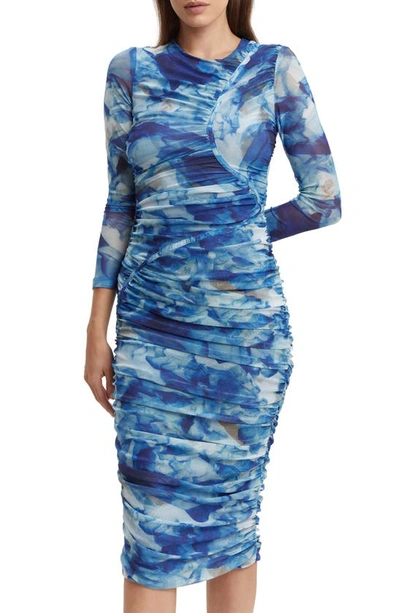 Shop Bardot Cadence Mesh Midi Dress In Blue Tie Dye