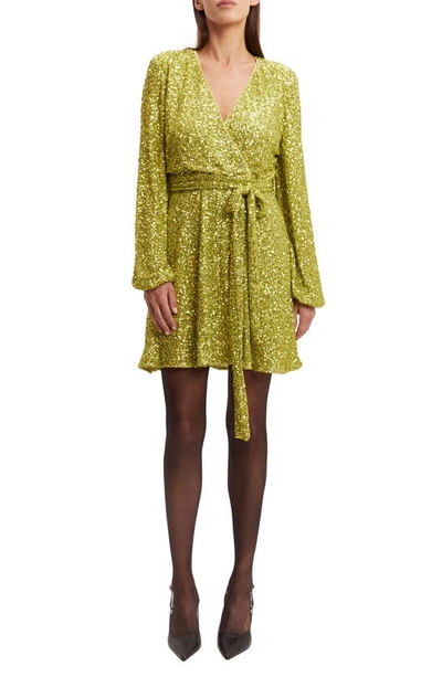 Shop Bardot Bellissa Sequin Long Sleeve Minidress In Lime