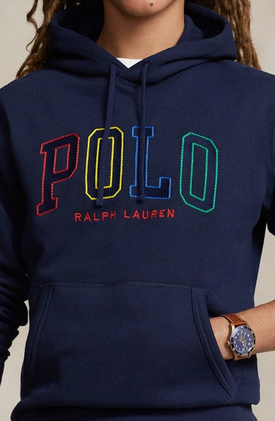 Shop Polo Ralph Lauren Logo Fleece Hoodie In Cruise Navy
