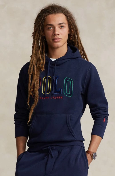 Shop Polo Ralph Lauren Logo Fleece Hoodie In Cruise Navy