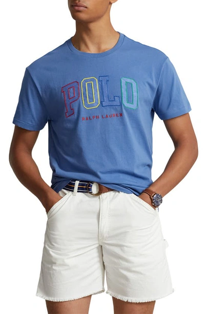 Shop Polo Ralph Lauren Logo Cotton Jersey Graphic T-shirt In Nimes Blue