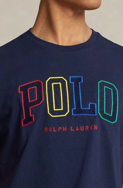 Shop Polo Ralph Lauren Embroidered Logo T-shirt In Cruise Navy