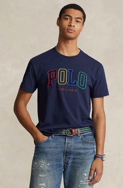 Shop Polo Ralph Lauren Embroidered Logo T-shirt In Cruise Navy
