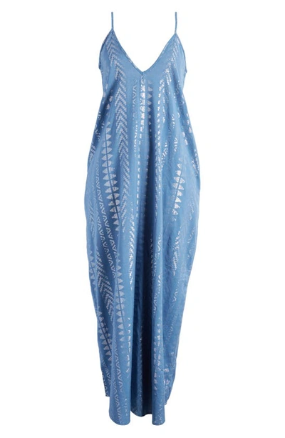 Shop Elan V-neck Cover-up Maxi Slipdress In Blue/ Silver